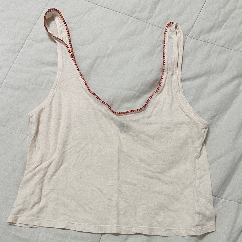 Free People Cream Tank Top with Colorful Trim